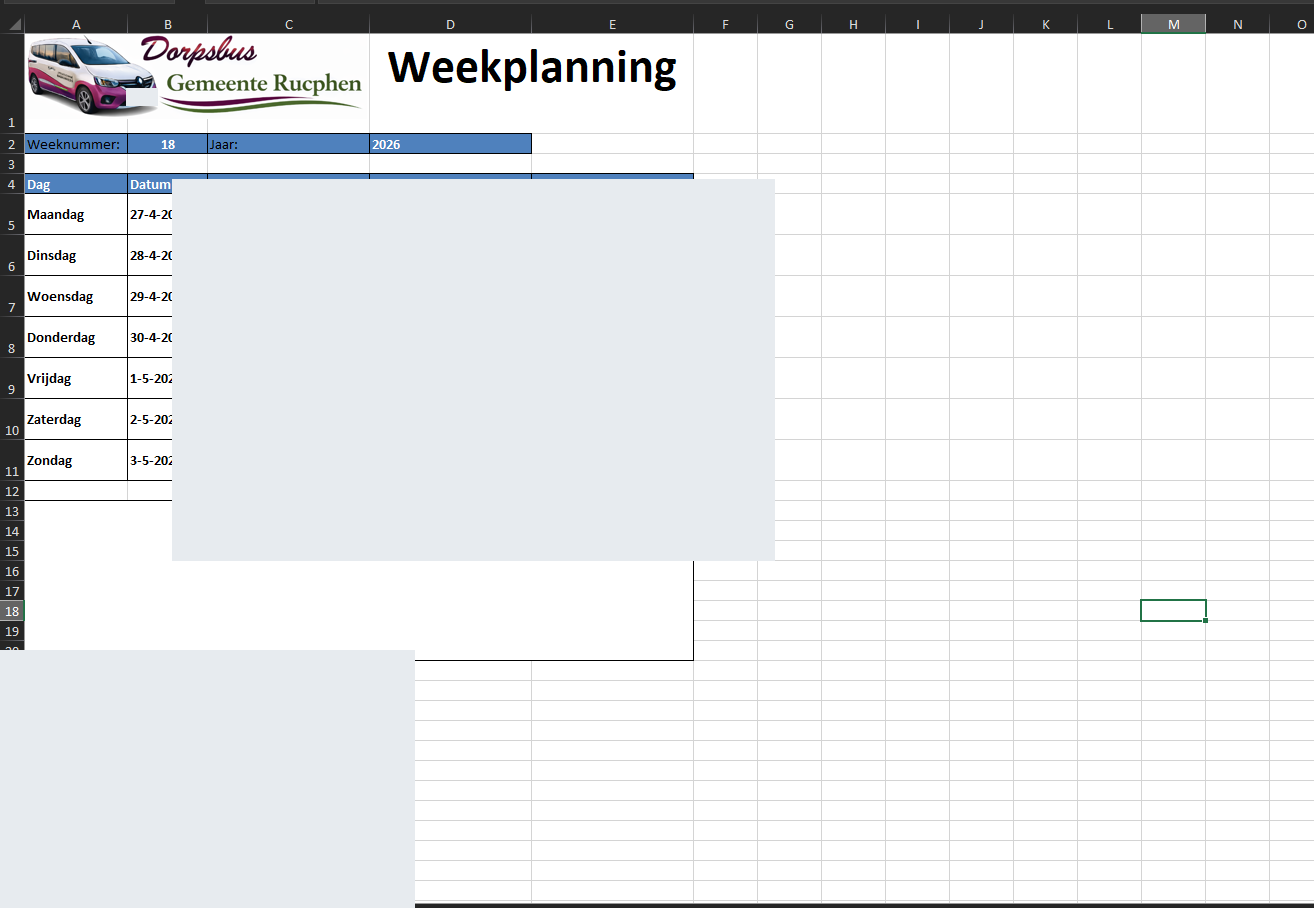 Weekly schedule