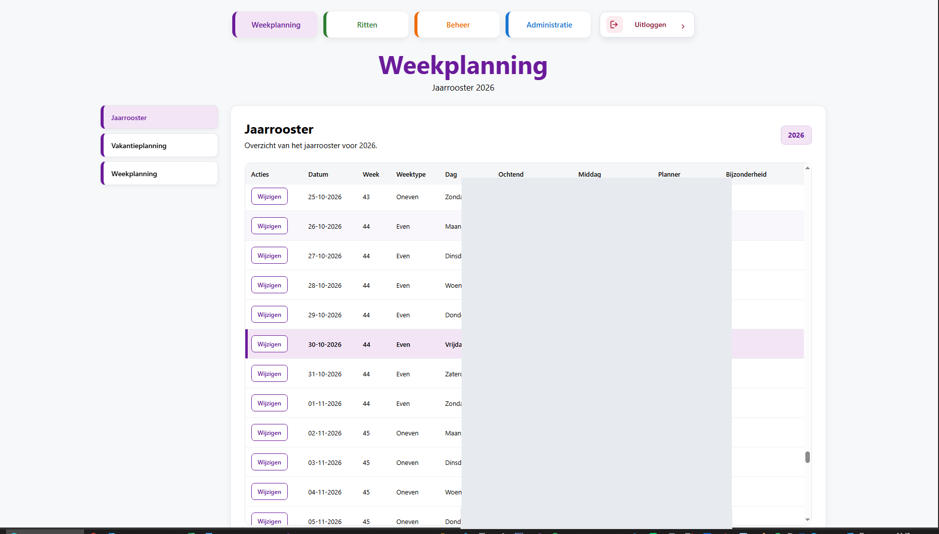Annual schedule