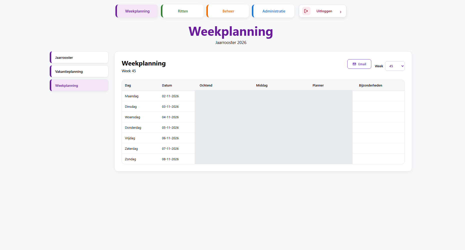 Weekly schedule